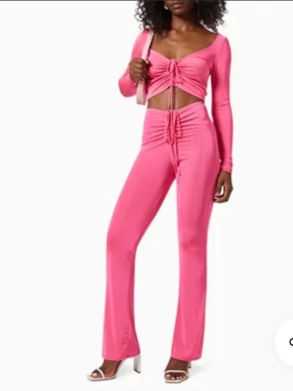 Good American Hot Pink Ruched Tie-Front Wide Leg Jumpsuit